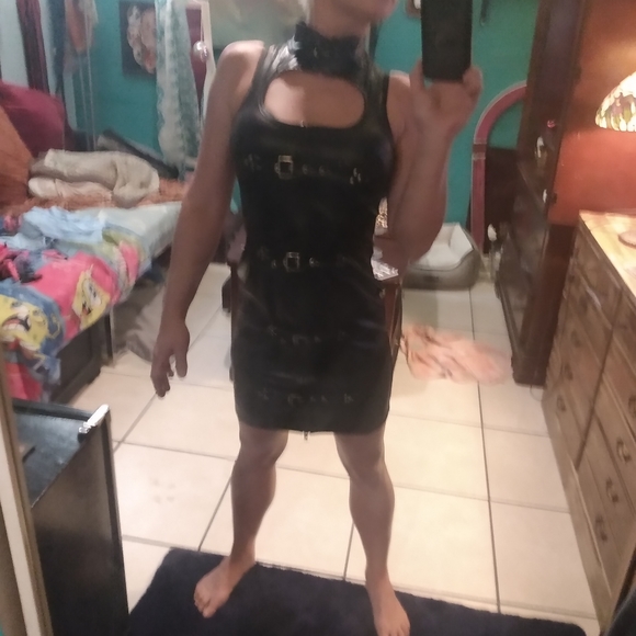 DSM Dominatrix lace Zip Buckle Up Pleather Dress - Picture 5 of 14